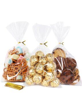 SUREHOME Cellophane Bags, 100 Pack Clear Gift Bag Cellophane Treat Bags with
